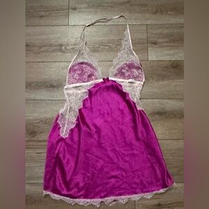 Victoria's Secret Fuchsia Lace Trim Nightgown Large NWOT